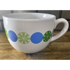 Deep Soup/Pho Bowl With Whimsical Blue & Green Pattern Glass Microwaveable